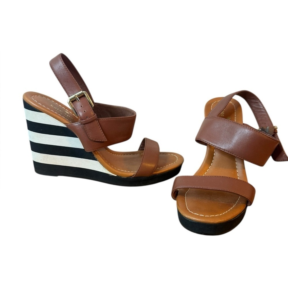 Kate Spade Brown Leather Bina Striped Wedges